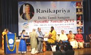 Rajan receiving Rasikapriya award in Delhi. April 2015