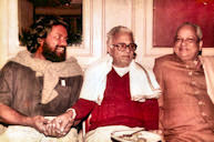 Rajan with maestros T.N. Krishnan and Kumar Gandharva